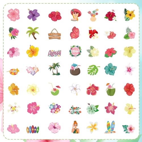 150PCS Hibiscus Flower Stickers Tropical Hawaiian Flower Vinyl Decals, Waterproof for Water Bottles Laptop Scrapbook, Luau Stickers for Kids - style: Hibiscus