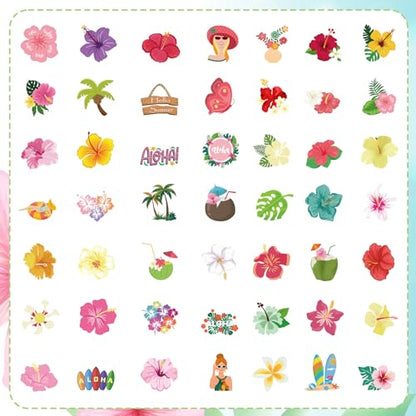 150PCS Hibiscus Flower Stickers Tropical Hawaiian Flower Vinyl Decals, Waterproof for Water Bottles Laptop Scrapbook, Luau Stickers for Kids - style: Hibiscus