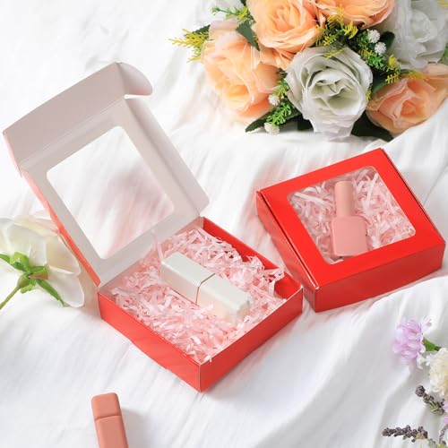 Zonon 30 Pcs Kraft Paper Boxes with Window 4.13 x 4.13 x 1.18 Inch Candy Packaging, Small Gift Boxes, Soap holder, Mini Treat Packaging for Bakery Chocolate Jewelry Display (Red) - color: Red