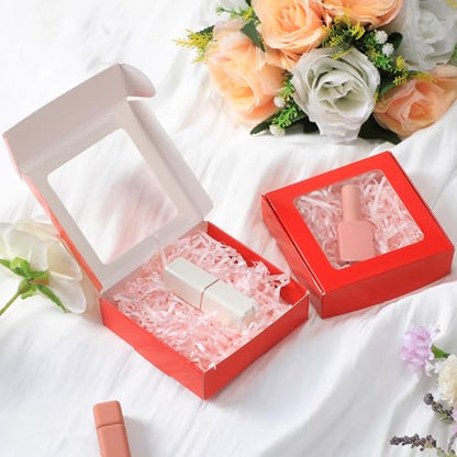 Zonon 30 Pcs Kraft Paper Boxes with Window 4.13 x 4.13 x 1.18 Inch Candy Packaging, Small Gift Boxes, Soap holder, Mini Treat Packaging for Bakery Chocolate Jewelry Display (Red) - color: Red