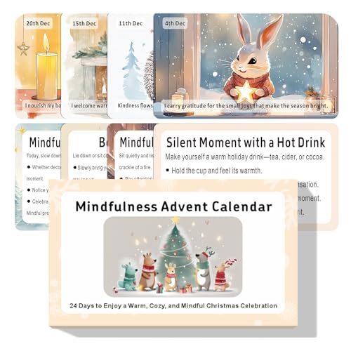 Mindfulness Advent Calendar for Teen Girls – 24 Days of Cozy Holiday Activities with Cute Animal Illustrations | Christmas Self-Care & Emotional Support Gift for Adults and Families