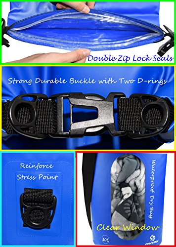 Freegrace Waterproof Dry Bag Set of 3 - Submersible Dry Sack with Double Zip Lock Seals - Includes Waist Pouch & Phone Case - Perfect for Kayaking, Swimming, Boating & Rafting (Navy Blue(Window), 5L) - color: Navy Blue, size: 5L, style: Window