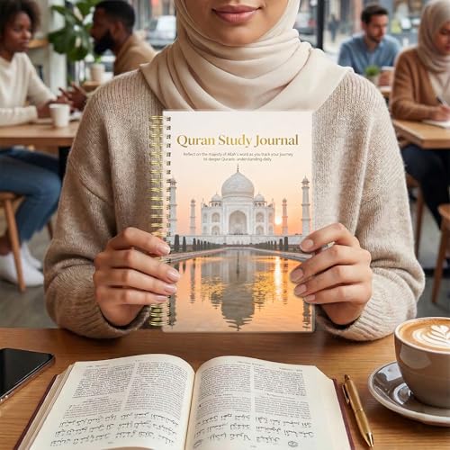 Premium Quran Study Journal - A5 Spiral Bound Islamic Reflection Notebook with 120 Pages 100gsm Thick Paper - Arabic & Translation Tracker for Daily Quranic Study, Memorization & Ramadan Gifts (Sunset Mosque) - color: Sunset Mosque