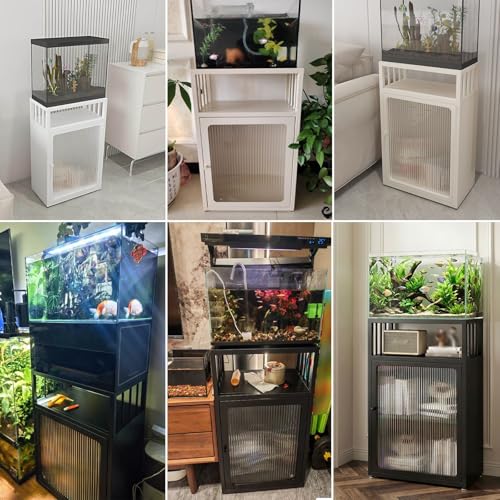 JYHHCYS 3-Tier Aquarium Stand with Storage, Fish Tank Stand with Open Shelving & Large Capacity Cabinet, Large Bottom Cabinet Hide Fish Food & Tools, Easy Access(White,40x40cm/15.7x15.7in) - color: White, size: 40x40cm/15.7x15.7in