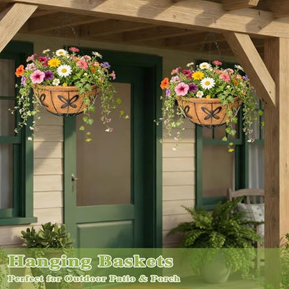 4 Pack 14 Inch Hanging Baskets for Plants Outdoor Metal Hanging Planter Hanging Flower Baskets with Coco Fiber Liners Chain Round Wire Plant Holder Hanging Flower Pots(Butterfly) - size: 14 Inch, style: Butterfly