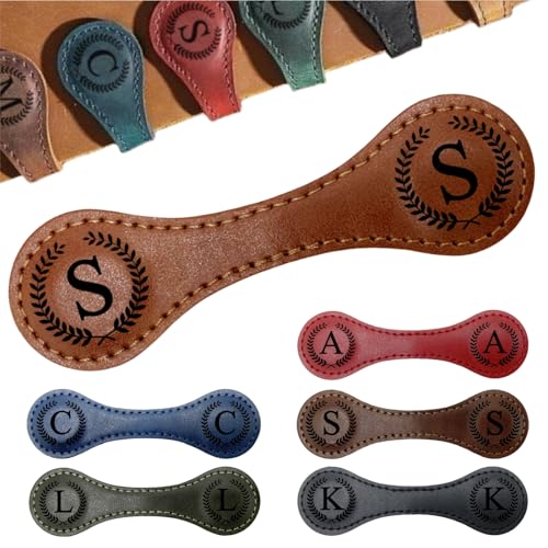 Personalized Magnetic Leather Bookmarks with Initial, 26 Letters Custom Handmade Magnet Book Marks Clips, Gifts for Reading Women, Men, Book Lovers, Kids, Readers Accessories - style: Brown-S