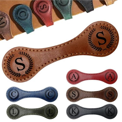 Personalized Magnetic Leather Bookmarks with Initial, 26 Letters Custom Handmade Magnet Book Marks Clips, Gifts for Reading Women, Men, Book Lovers, Kids, Readers Accessories - style: Brown-S
