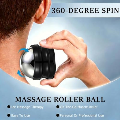 Massage Ice Roller Ball Cold & Heat Therapy Tight and Sore Muscles Relief | Plantar Fasciitis Roller Manual Massager, for Neck, Shoulders, Back, Calves, Feet, with Storage Bag, Sports Relaxations Gifts