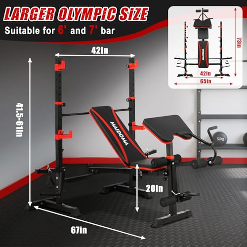 MAIDOMA Foldable 1500LBS Capacity 8 IN 1 Weight Bench Set with Leg Extension/Squat Rack/Preacher Curl, Adjustable Bench Press for Home Gym Full Body Workout (US Stock) - color: 블랙 레드.