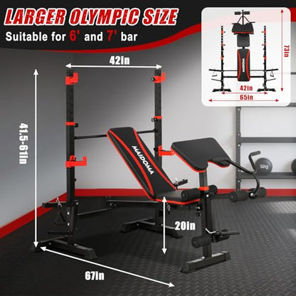 MAIDOMA Foldable 1500LBS Capacity 8 IN 1 Weight Bench Set with Leg Extension/Squat Rack/Preacher Curl, Adjustable Bench Press for Home Gym Full Body Workout (US Stock) - color: 블랙 레드.