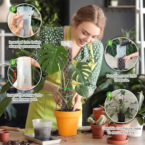 Sisher 6 Pcs Monstera Moss Pole,Plastic Moss Poles for Climbing Plants | Work With Sphagnum Moss,16'' Plant Support For Indoor Climbing Support,Garden Ties - size: 6 PACK