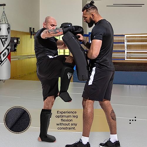 RDX Shin Guards Kickboxing Muay Thai, SATRA Approved, MMA Leg Instep Protection Pads, Sparring Training Martial Arts Boxing, Elasticated Padded Protector, Karate BJJ Taekwondo Gear, Men Women - color: Blue White, size: Small