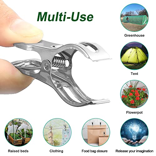 40 Pack Garden Clips for Greenhouse Netting, 2.3 Inch Metal Clamps | Stainless Steel Body and Spring, Strong Grip Fits 1/2, 3/4 and 1 Inch Poles, Securing Shade Cloth or Netting to Hoop Frames
