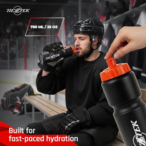 Hockey Water Bottle 25 oz with Short Spout – BIO-Based Plastic Bottle | Sports Water Bottle with Screw Cap – Squeeze Hockey Bottle for Rink, Gym & Field – Dishwasher Safe Water Bottle - style: Short Spout
