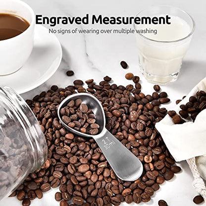 U-Taste 2 Tablespoon Metal Measuring Spoon Set of 2 with Short Handled Measure Scooper (Silver, 2Tbsp/30ml) and 8in Kitchen Plating Tweezer:18/8 Stainless Steel Food-Grade Metal Food Tong (Round Tip)