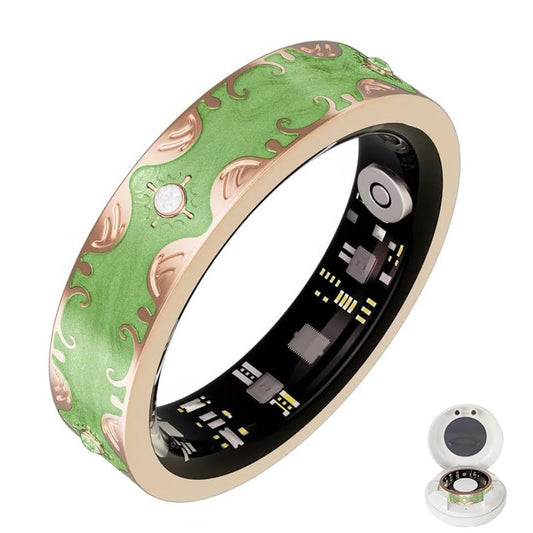 Retro Bluetooth Smart Ring for Women Fitness Tracker Ring with Heart Rate, Sleep Monitoring, Blood Oxygen, Step Counting for iOS and Android (Green, 10#) - color: Green, size: 10