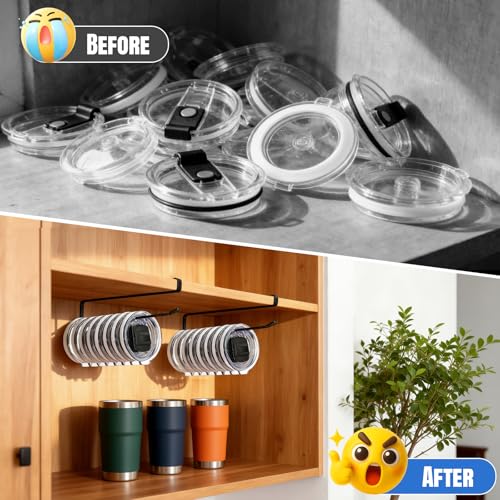 1 Pack Tumbler Lid Organizer, Versatile Cup & Water Bottle Lid Holder, Upgraded Kitchen Space Saver & Under Cabinet Storage, No Adhesive or Drilling Needed, Multi-Use Tumbler Lid Holder, Black - style: 1 Pack, Black