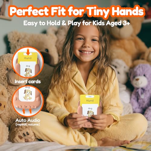 Talking Flash Cards Bilingual for Toddlers - German English Flashcards for Kids Adults, Test Mode, Pocket Speech Children, Interactive Vocabulary Learning, Audible Gifts Boy Girl (German) - color: German