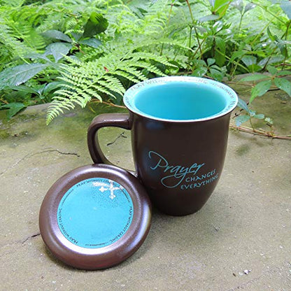 Abbey Gift Prayer Changes Everything Coaster Brown and Blue, 1 Count, Dishwasher Safe Mugs For Coffee and Tea, Includes Bible Verse, "4 x 4.38""" (52892),14 ounce - size: 14 Ounces