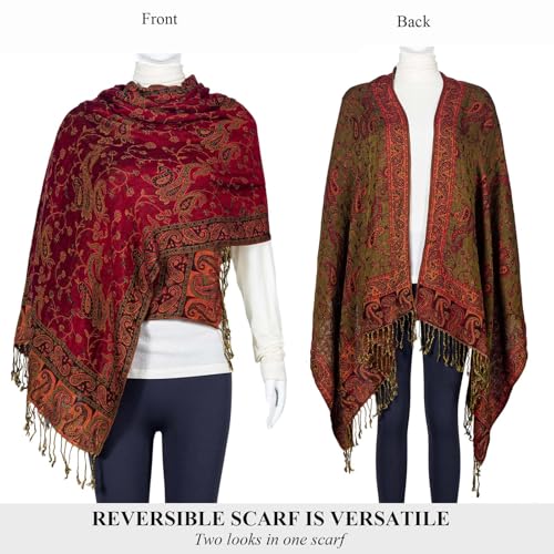 TUSHUSTY Pashmina Feel Shawls Wraps Rave Scarf for Women Soft Silky Reversible Men Scarves Hijab - color: Burgundy
