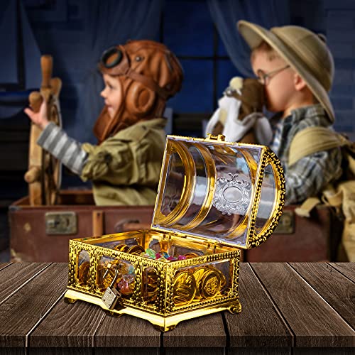 Kids Pirate Treasure Chest,Teacher's Favorite Treasures Collection Storage Box,Treasure Chest Toys for Classroom - color: transparent golden chest 3