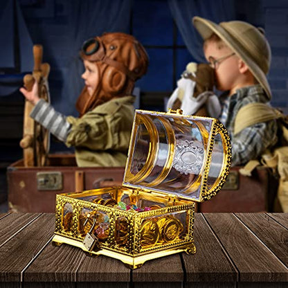Kids Pirate Treasure Chest,Teacher's Favorite Treasures Collection Storage Box,Treasure Chest Toys for Classroom - color: transparent golden chest 3