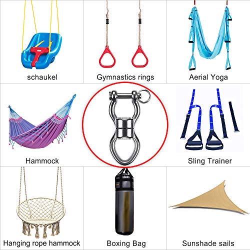 SELEWARE Heavy Duty Bearing Swing Swivel, 360° Rotation Hanging Accessory | Quiet Smooth Rotation, Supports Up to 1200LB, 1 Pack, Removable Buckle for Swings, Hammocks, Tire Swings and Heavy Bags - color: Swivel (D) Only