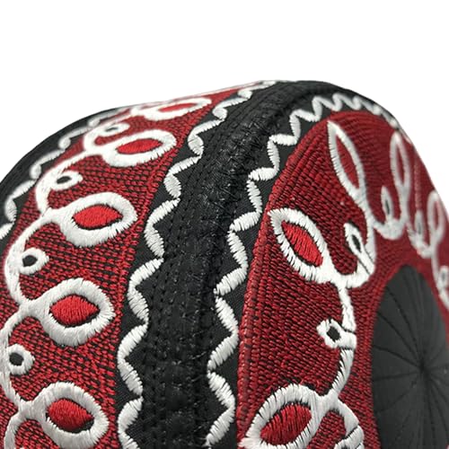RUIXIA Men Boys Muslim Prayer Kufi Hat Skull Cap Embroidery Islam Kufi Headware takke Praying Beanie Hat Kofia Topi Hat - color: Wine Red--kids 7-10yrs