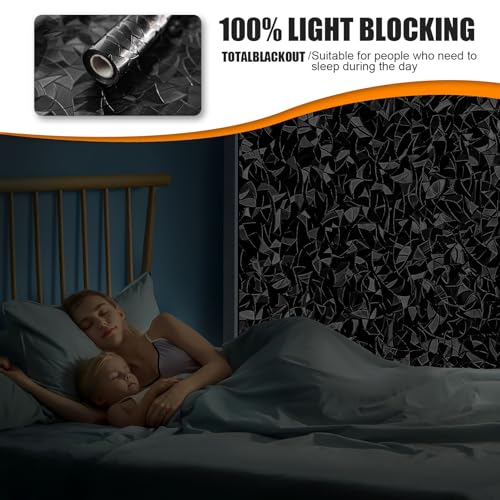 QHY Sunshine Total Blackout Window Film Privacy， Frosted Glass Window Film，Black Window Tint， No Glue， Detachable, no Marks, Suitable for Repeated use (Black Rainbow, 23.6 in X 157.4 in) - color: Black Rainbow, size: 23.6 in X 157.4 in