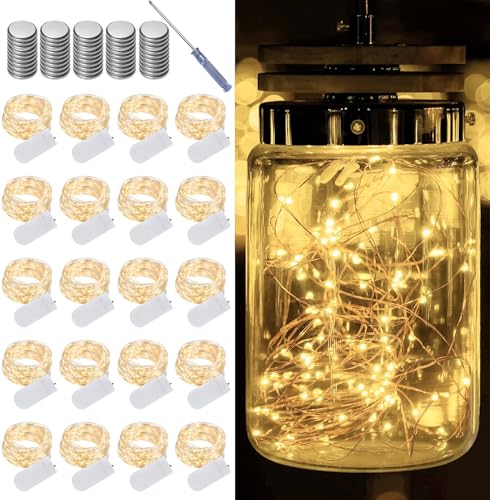 20 Pack Warm White Battery Operated Fairy Lights, 7ft 20 LED Mini String Lights, Copper Wire Twinkle Firefly Starry Lights for Mason Jars, Wedding, Party, Christmas, Table Centerpiece & Bedroom Decor - color: Warm White, size: 20 PACK