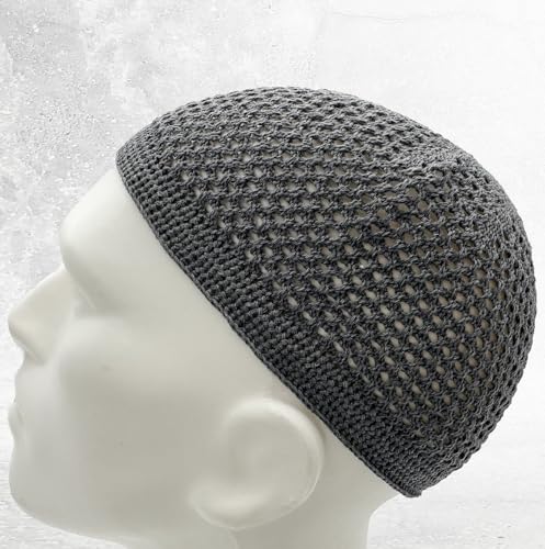 ESERRA Kufi Hats for Men and Women with 99 Tasbih Prayer Beads, Muslim Thick Breathable Skull Cap, Tasbeeh, Prayer Cap - color: Gray