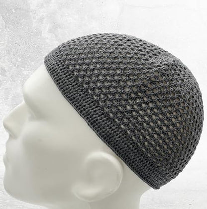ESERRA Kufi Hats for Men and Women with 99 Tasbih Prayer Beads, Muslim Thick Breathable Skull Cap, Tasbeeh, Prayer Cap - color: Gray