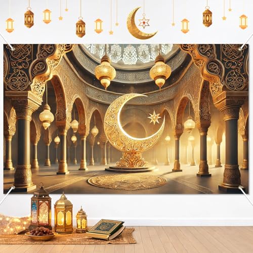 BlissYard Eid Mubarak Backdrop Mosque Crescent Photo Decorations 71 x 43 Inch - color: Ramadan Decor#04