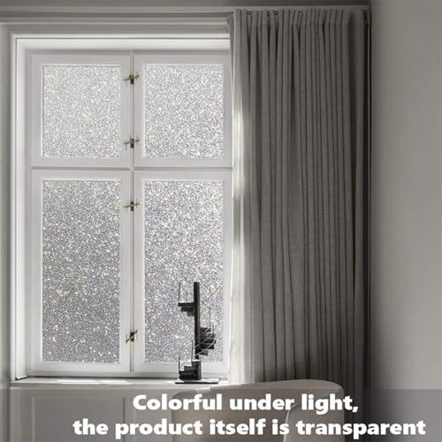 Finnez Frosted Glass Window Privacy Film, Static Cling, 17.5" x 157.4" | UV Block & Heat Control Sticker, Adhesive Free Removable Tint, No Glue Anti-Glare Renter Friendly Coverings for Home Bathroom - color: Crystal, size: 17.5 x 157.4 Inch
