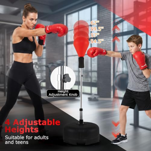 Goplus Punching Bag with Stand, 54.5"-62" Height Adjustable Speed Boxing Equipment with Gloves, Fillable Weighted Base, Fitness Reflex Bag for Teens Youth Adults Home Gym Workout MMA Training - color: Red