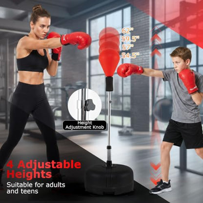 Goplus Punching Bag with Stand, 54.5"-62" Height Adjustable Speed Boxing Equipment with Gloves, Fillable Weighted Base, Fitness Reflex Bag for Teens Youth Adults Home Gym Workout MMA Training - color: Red