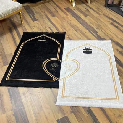 Muslim Prayer Rug for Couple – 2 Piece Luxury Prayer Mat Set for Bride & Groom, Soft Thick Padded 0.16” Foam, Non-Slip Bottom, Premium Velvet Polyester Islamic Prayer Mats, Wedding Gift Set