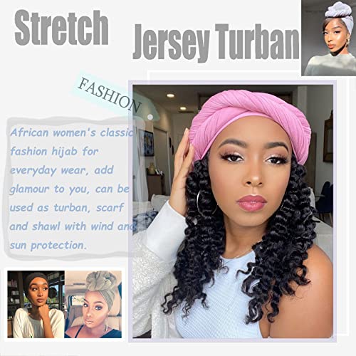ZRQ 5 Pieces Stretch Jersey Turbans Headwrap Scarf for Black Women Fashion Headwear Boho Extra Long Scarf Soft Breathable Easy Knot Hijab Tie (Black,Pink,Olive Green,Deep Ha Tsing,Dark Grey) - color: Black,Pink,Olive Green,Deep Ha Tsing,Dark Grey
