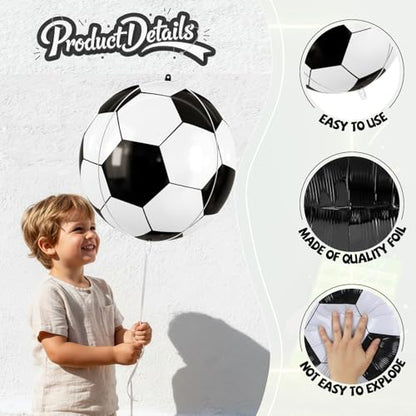 Soccer Balloons, 6 Pcs Large Foil for Boys Sports Birthday Party Decor - style: Soccer