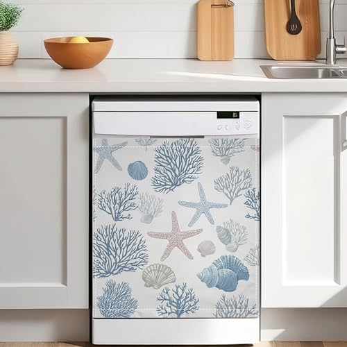 Starfish Dishwasher Magnet Cover 23x26 in,Coral Shells Removable Magnetic Dishwasher Door Cover,Decorative Refrigerator Panel Sticker for Kitchen Home Decor - color: Starfish Coral Shells