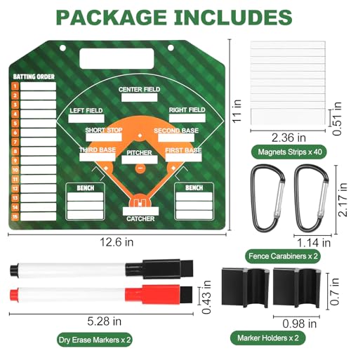 Magnetic Baseball Lineup Board for Dugout, Dry Erase Coach Lineup Board | Double Sided Softball & Baseball Coaching Board Clipboard for Coaches with 40 Lineup Cards, Baseball Accessories - style: Baseball Board