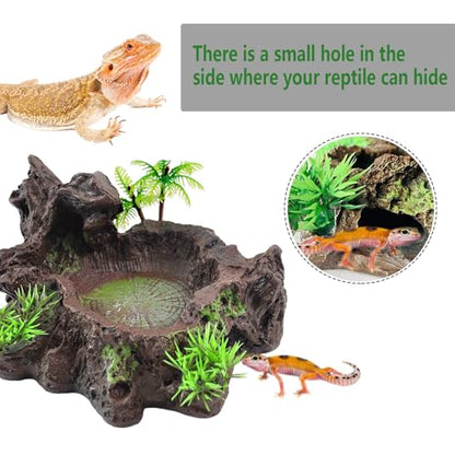 kathson Resin Reptile Bowl Bearded Dragon Food Dish Lizard Water Dish Reptiles Feeding Bowls with Feeder Tweezer for Leopard Gecko Tortoise Chameleon Water Frog Hermit Crab