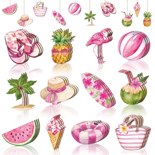 36pcs Summer Tree Ornaments Pink Flamingo Wooden Tree Decorations - style: Watermelon