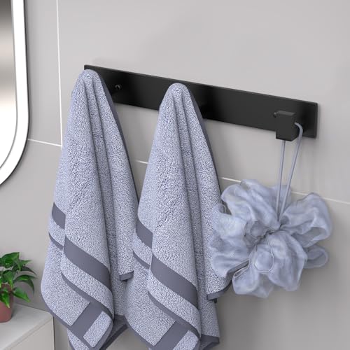 PMMASTO Wall Mounted Coat Hooks- Stainless Steel Rust-Resistant Bathroom Hangers for Towels/Hats/Coats, Heavy-Duty Wall Mount Hooks with Screws (Black 3 Hooks, 2-Pack) - color: Black, size: 3 "L" Hooks, 2PACK