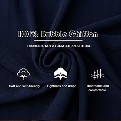 Yeieeo Chiffon Head Wraps for Women - Solid Color Fashion Bubble Chiffon Scarf Hijab - color: Navy Blue