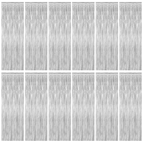12 Pack Silver Backdrop. 3.28 FT x 7.05 FT Birthday Decorations, Metallic Silver Fringe Backdrop Foil Curtains Tinsel, Disco Party Decor Photo Booth Props Door Decorations Hanging - color: Silver, size: 12 PCS
