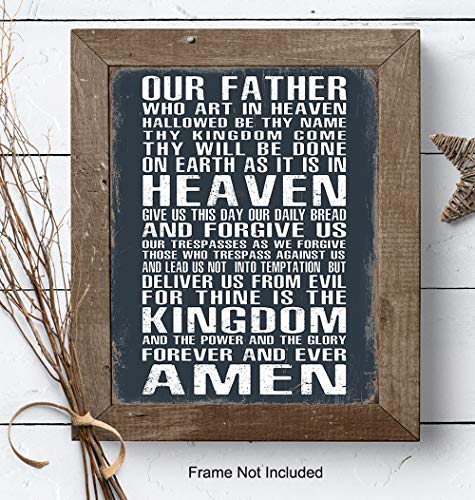 The Lords Prayer Wall Art - Religious Gifts for Men, Guys - Christian Gifts for Man, Boys - Spiritual Catholic Picture - Rustic Man Cave Decor, Boys Bedroom, Home Office - Catholic Print for Man