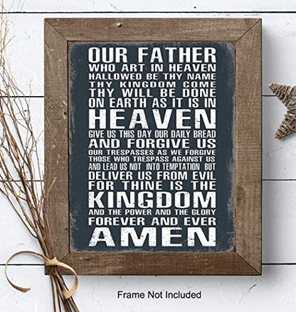 The Lords Prayer Wall Art - Religious Gifts for Men, Guys - Christian Gifts for Man, Boys - Spiritual Catholic Picture - Rustic Man Cave Decor, Boys Bedroom, Home Office - Catholic Print for Man