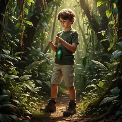 Explorer Kit Compass| Essential Outdoor Adventure Gear (Compass & Whistle Included) | Develops Sense of Direction. - color: Green-Whistle