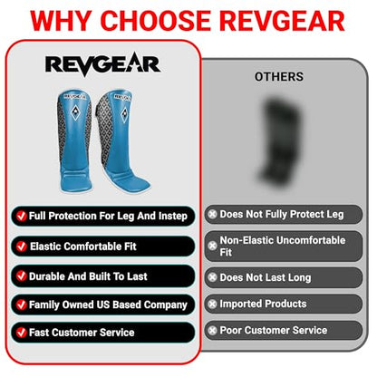 Revgear Superlite Light Weight Leather Shin Guards | for Martial Arts/MMA - color: Blue, size: Large